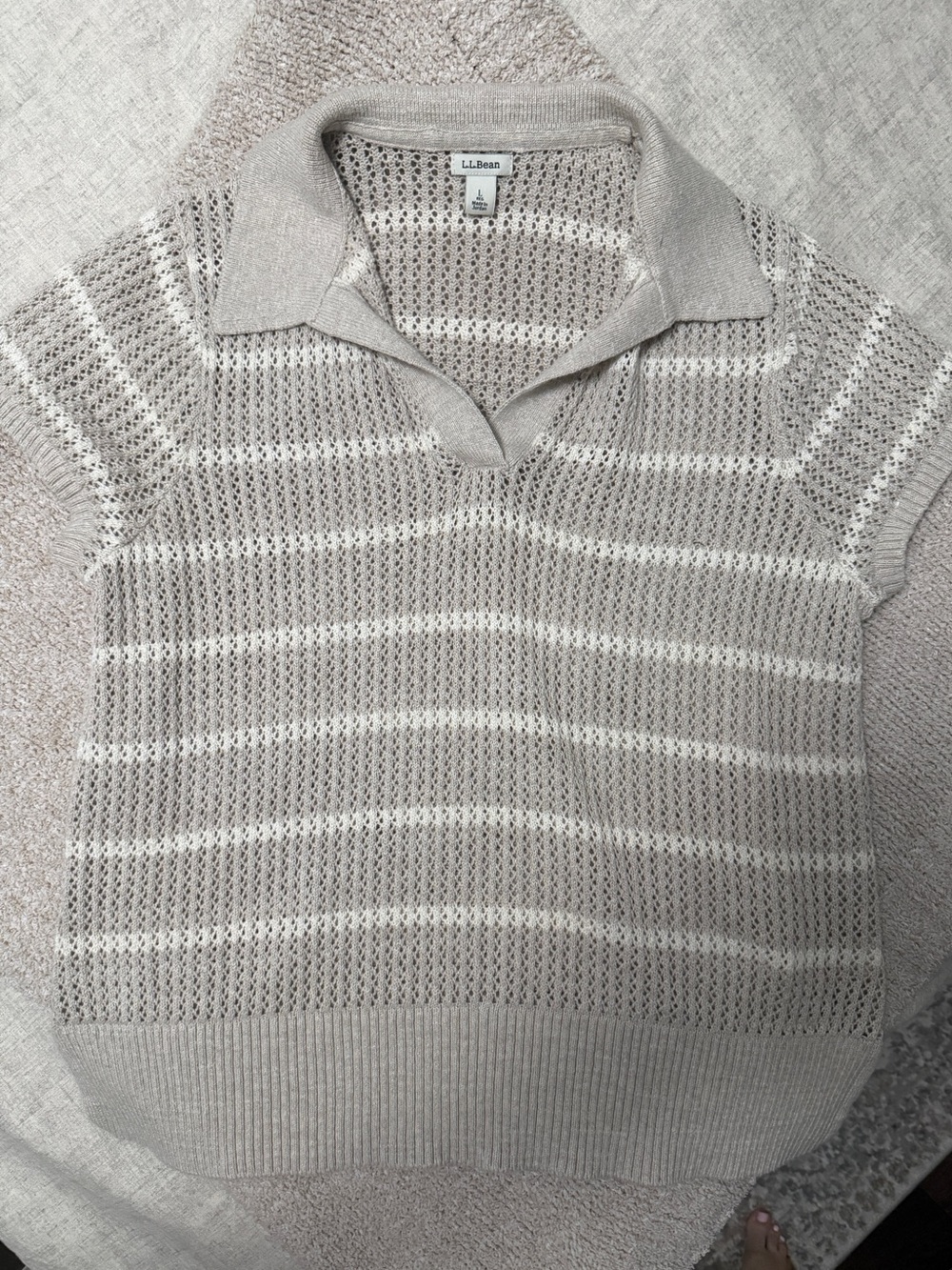 LL Bean Organic Cotton Slub Pointelle Sweater, Polo